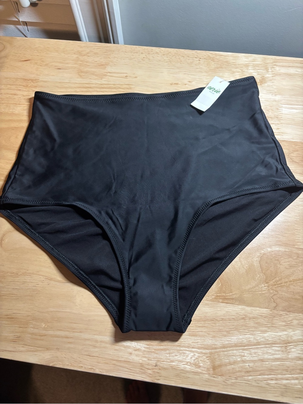Aerie High Waisted Bikini Bottom M Black  Full Coverage NWT Real Good Swim Beach